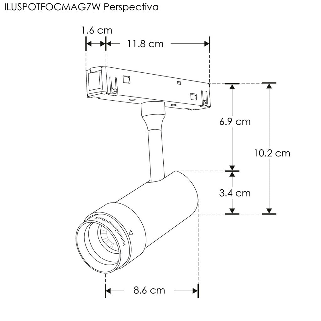 Proyector magnético dirigible 7W, ángulo de apertura ajustable 15 a 50° CRI:90 48Vcc luz neutro cálido de iLumileds