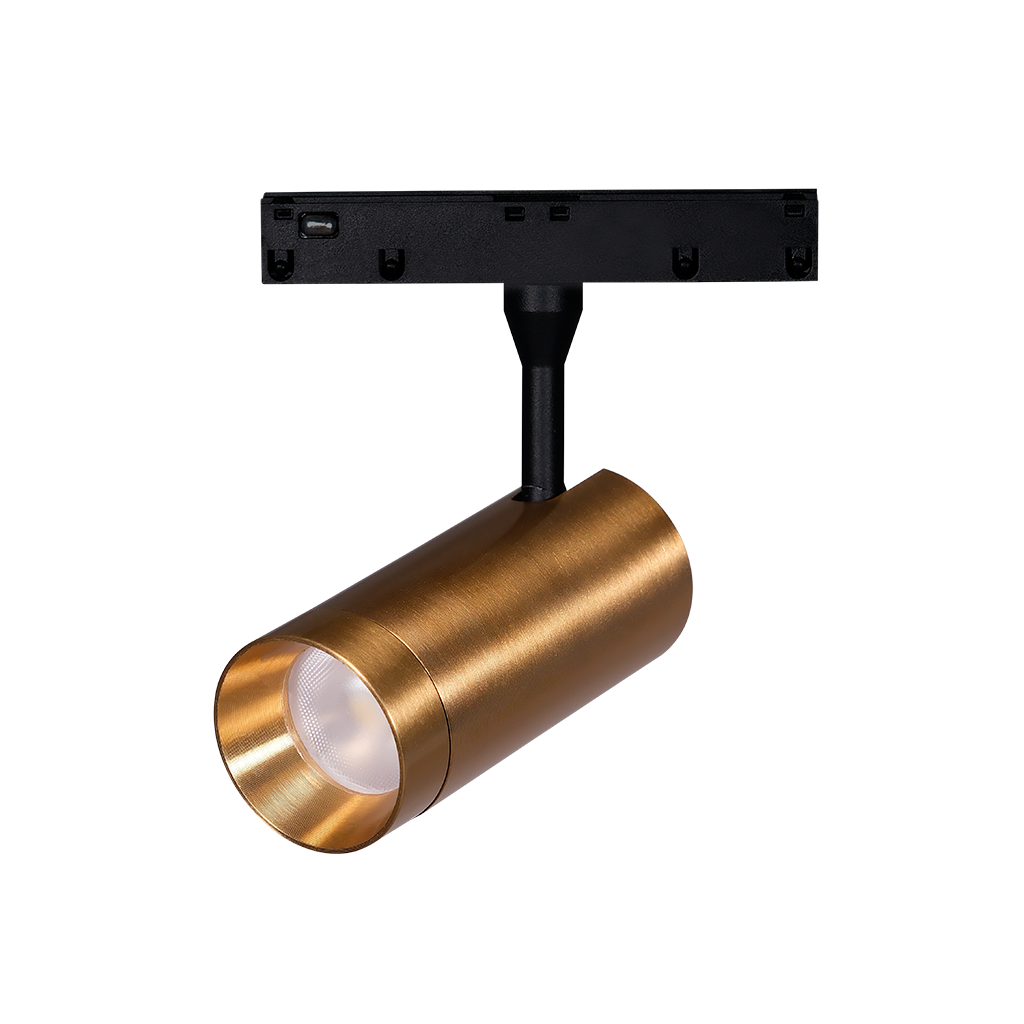 Proyector magnético dirigible 7W 24° CRI:90 48Vcc, acabado dorado, cambio de color de luz vía app o interruptor físico de cálido a frío - 2700K - 4100K - 5500K, de iLumileds