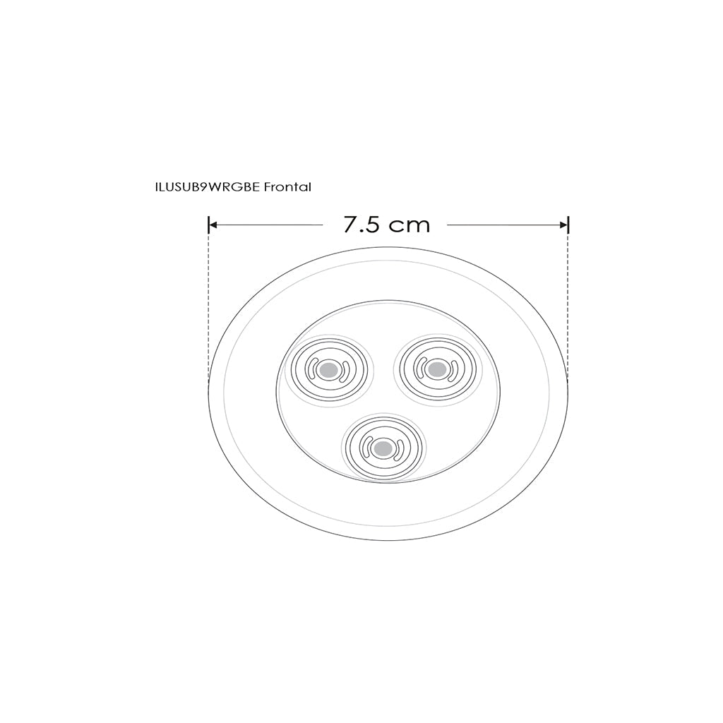 Luminario subacuático RGB IP68 fabricado en acero inoxidable AISI 304 9W 60° 24V con housing incluido de iLumileds.
