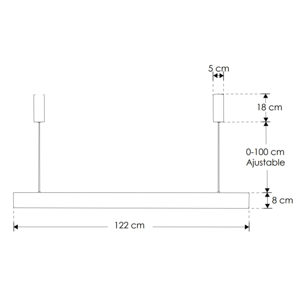 Luminario 40W luz directa 53° (30W) / indirecta 120° (10W) 122cm para suspender, color de luz seleccionable 3000K-4000K-5500K ,fabricado en aluminio acabado negro 85-265V de iLumileds