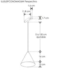 Luminario cónico magnético para suspender 6W 24°, CRI:90 48Vcc luz neutro cálido, suspensión ajustable de iLumileds