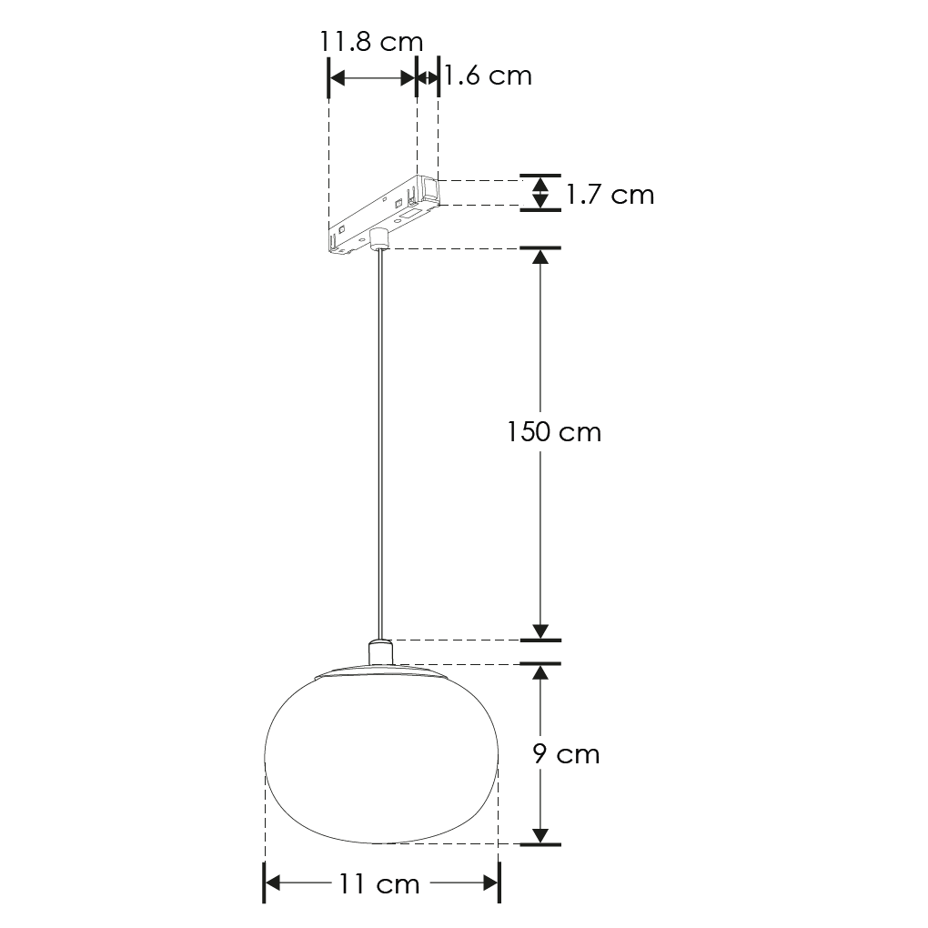 Luminario magnético esfera de cristal para suspender 6W 120°, CRI:90 48Vcc luz neutro cálido, suspensión ajustable de iLumileds