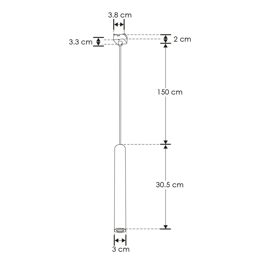 Luminario suspender cilíndrico 6W 36° luz cálida (3000K) 48V cc para mini riel magnético de iLumileds