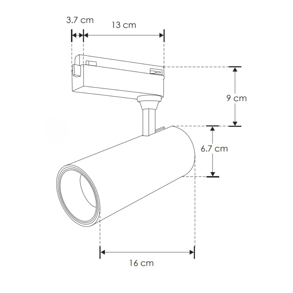 Proyector para riel electrificado 18W 35° acabado negro, color de luz seleccionable con switch (cálido - 3000K, neutro - 4000K, frío 6000K) 85-265V de iLumileds