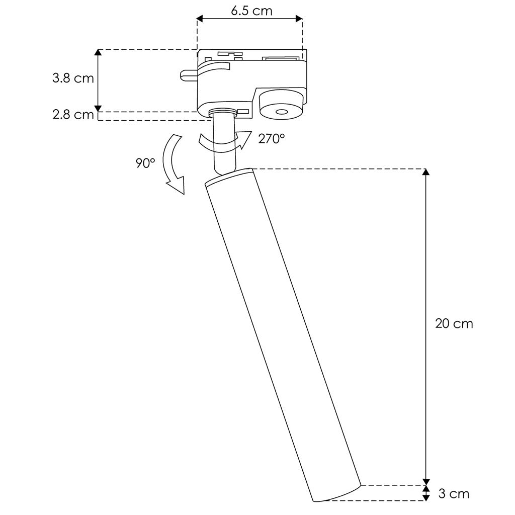 Proyector cilíndrico (20cm) dirigible 7W 35° 85-265V acabado negro para riel eléctrico de iLumileds