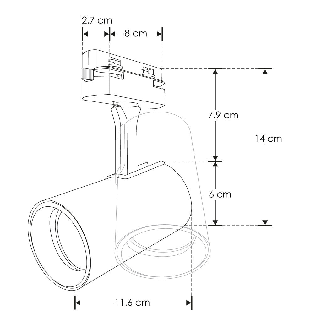 Proyector para riel eléctrificado opción acabado negro o blanco, para MR16 GU10 (no incluido) de iLumileds