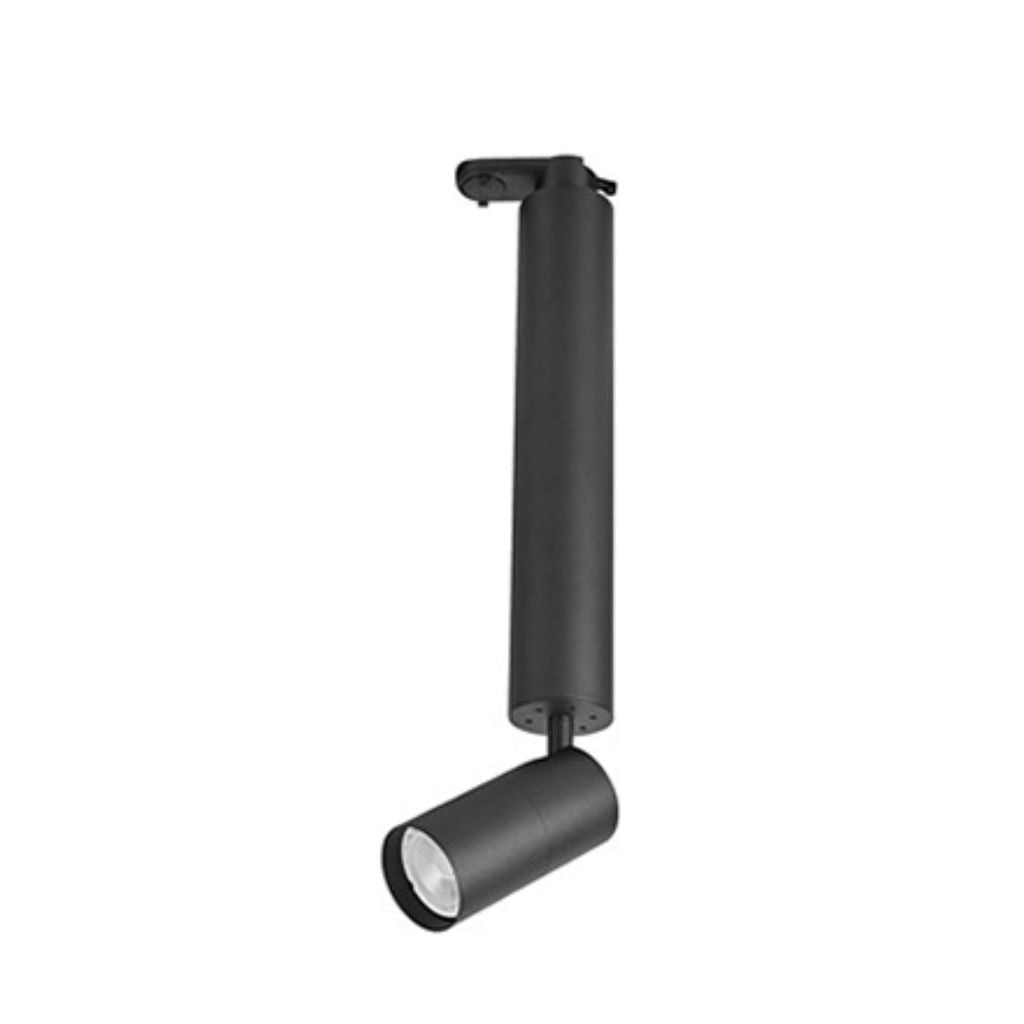 Proyector cilíndrico dirigible con brazo de 30cm con base GU10 acabado negro para riel eléctrico de iLumileds