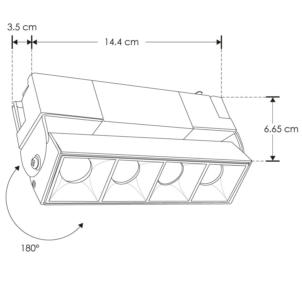 Proyector lineal 10W 36° dirigible con 4 cuerpos ópticos para riel electrificado  luz neutro cálido o neutro, 110-240V de iLumileds
