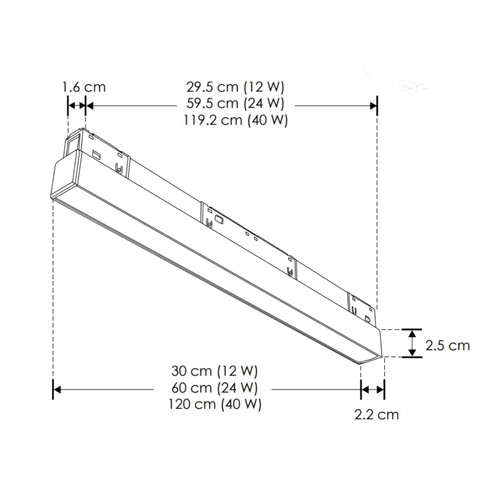 Luminario lineal tipo flood 40W 48V cambio de color de luz vía app o iterruptor físico de cálido a frío - 2700K - 4100K - 5500K, para riel magnético de iLumileds
