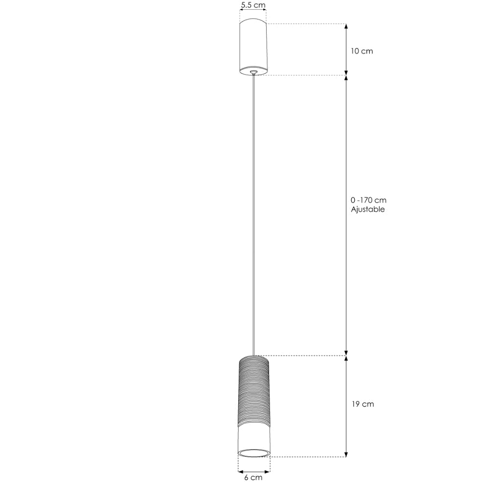 Luminario Piett Cilíndro de luz acabado negro para suspender 15W 24° luz cálida (3000K), suspensión ajustable 0-170cm de línea Europea iLumileds