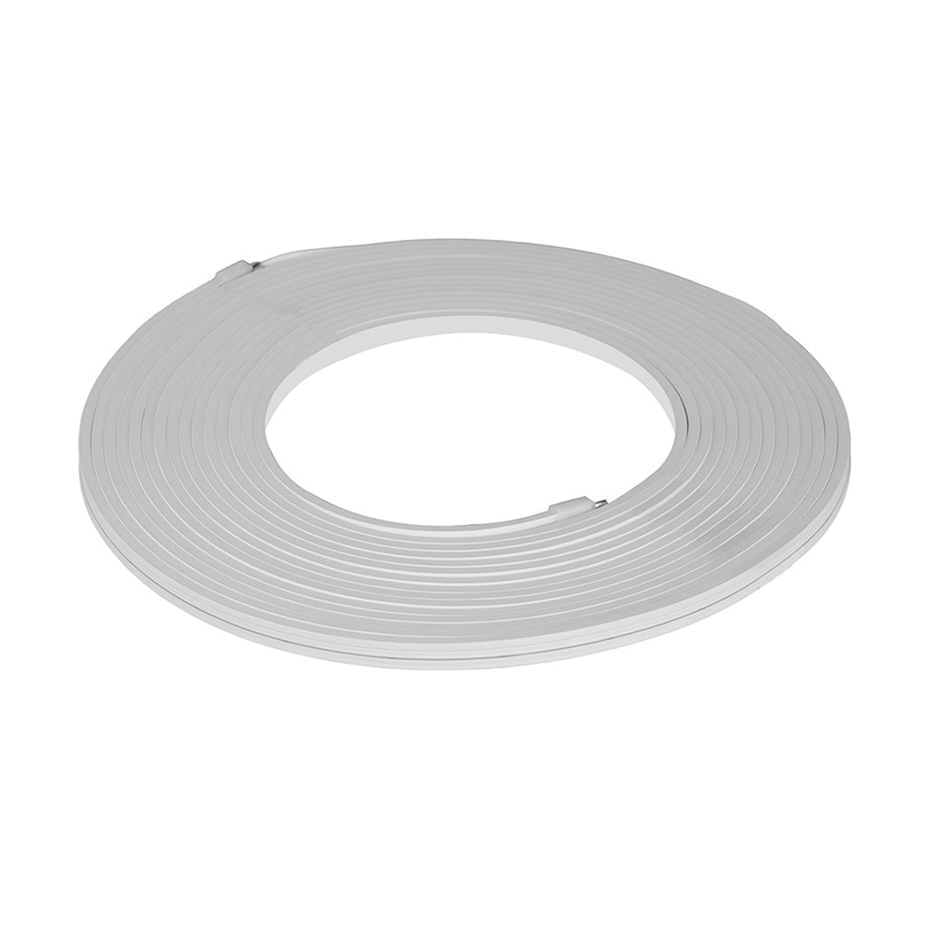 Tira LED salida lateral tipo neon (dobla a lo largo) 10W/m 24Vcc rollo de 10m (1.2cm de ancho), con cubierta de silicón acabado blanco para exteriores (IP65), opción luz cálida o neutra de iLumileds