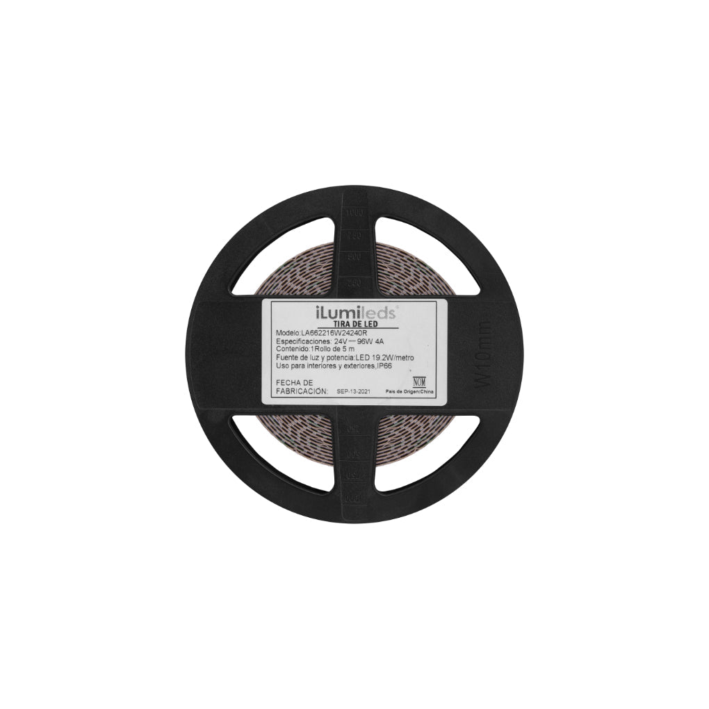 Tira LED IP66 RGB chip 4040 19.2W/m 24V con 120 chips/m rollo 5m, con auto adhesivo de iLumileds
