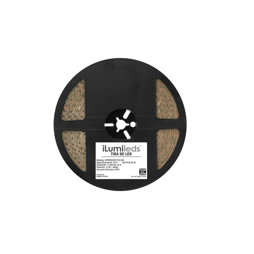 Tira LED 13W/m 24V con 120 chips/m 2835 rollo 10m opción color de luz Cálido / Neutro / Neutro Frío, con auto adhesivo de iLumileds