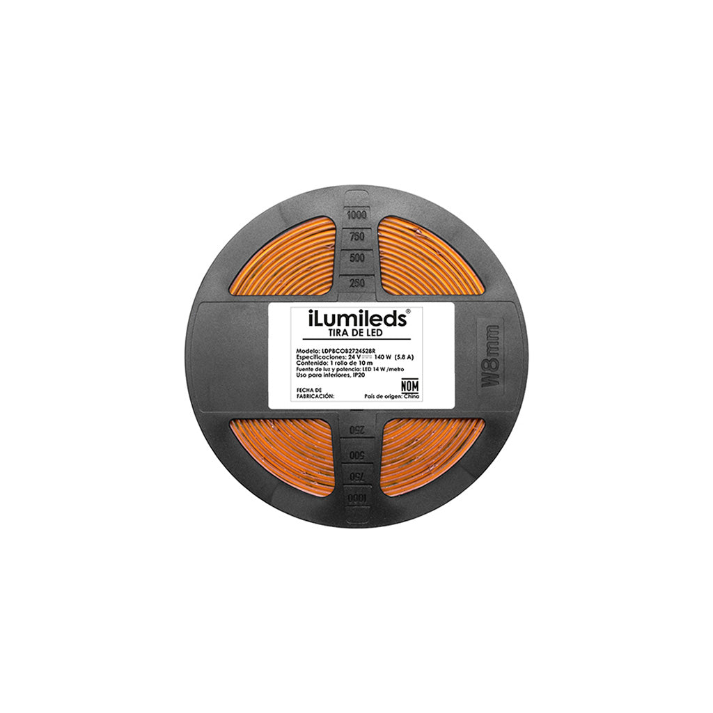 Tira LED COB rollo 10m 14W/m 24V CRI:90 con 528 chips/m opción de tonos de luz, con auto adhesivo de iLumileds
