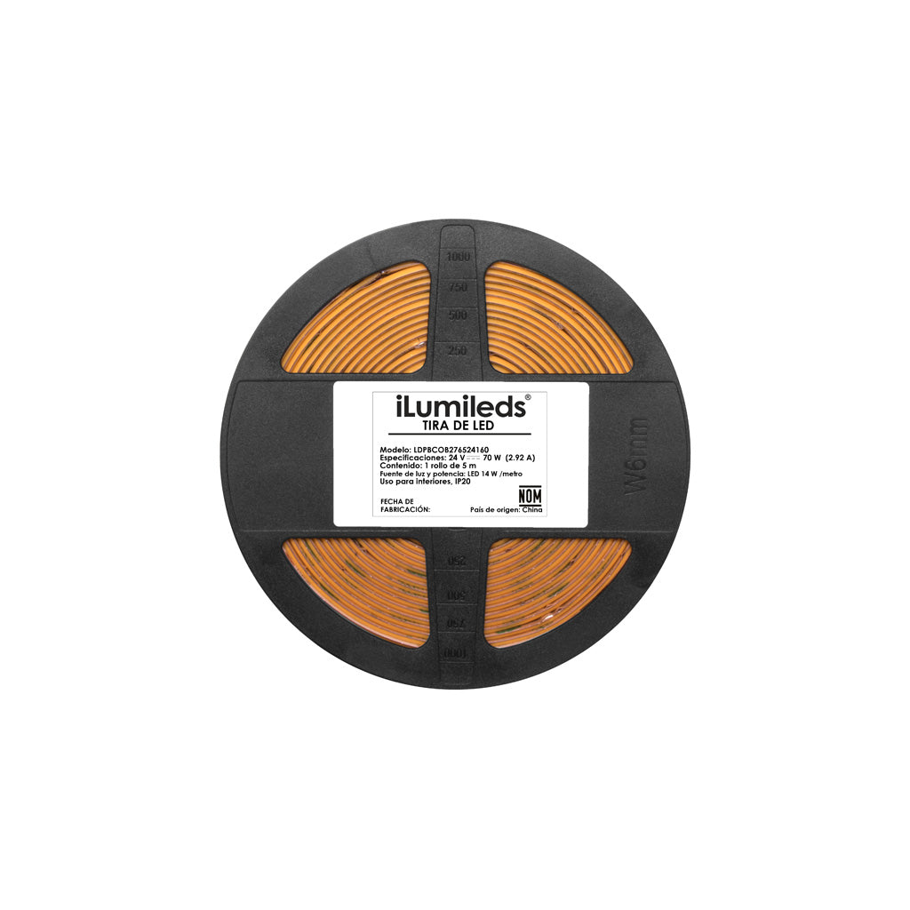 Tira LED COB 14W/m CRI90 24Vcc con cambio de color de luz (de cálido 2700K a frío 6500) requiere controlador LTCTRI-WW (No incluido) de iLumileds