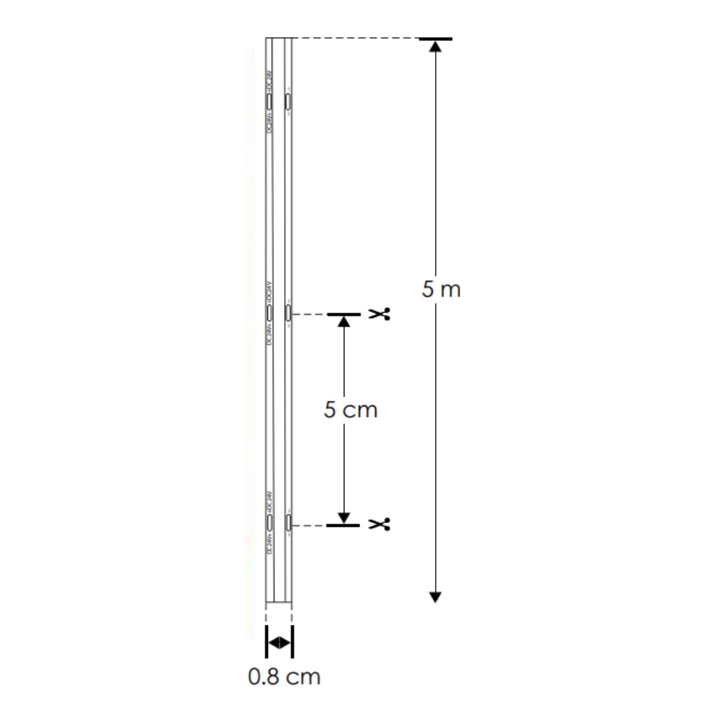 Tira LED COB 0.8cm de ancho 11W/m 24V CRI:90 con 480 chips/m rollo 5m tecnología roll to roll (sin soldaduras) opción de tonos de luz, con auto adhesivo de iLumileds