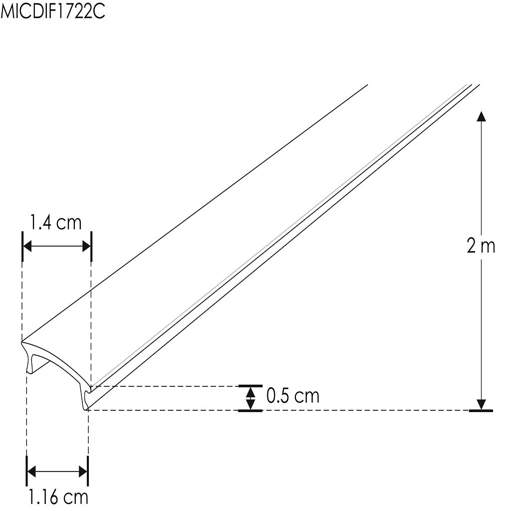 Mica difusa para perfil de aluminio ILUPA1722UGRC, rectangular 2m de iLumileds (No se vende individual)
