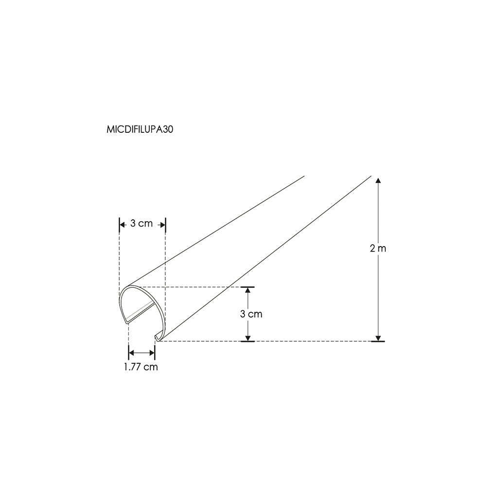 Kit perfil aluminio suspender con difusor cilíndrico ILUPA30KIT. - L:2m Ø:3cm- para tira LED, incluye tapas laterales y kit de suspensión de iLumileds