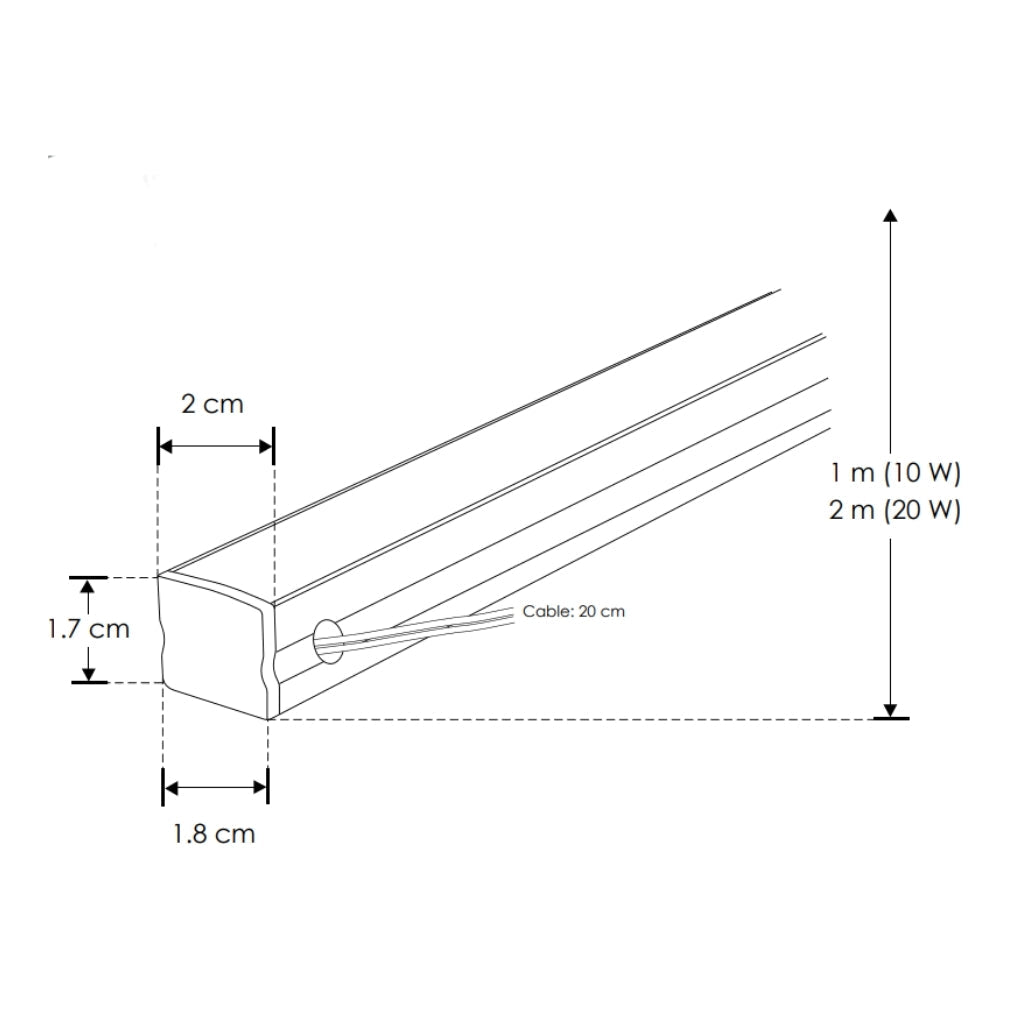 Perfil aluminio integrado 10W compatible con lambrin decorativo WPC PA2018100. -Largo:1m A:2cm Al:1.7cm-, opción solor de luz cálido (2700K y neutro (4100K) con alimentación lateral, 127V de iLumileds