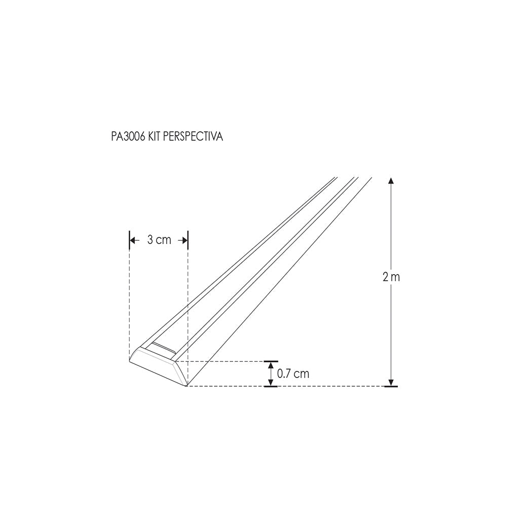 Kit perfil aluminio cóncavo plano PA3006KIT. -L2m A:3 Al:0.7cm- incluye difusor acrílico, 2 tapas laterales y 2 tornillos para sujeción de iLumileds