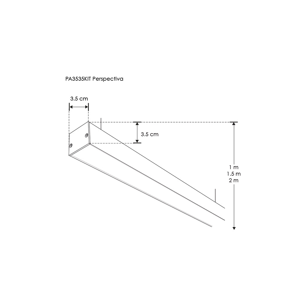 Kit perfil aluminio suspender difusor plano ILUPA3535KIT -L:2m A:3.5cm Al: 3.5cm- incluye difusor, tapas laterales y kit para de iLumileds