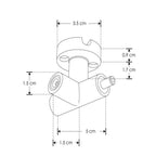 Conector horizontal con dos entradas hembra + una salida macho de pared y techo, policarbonato acabado negro para luminarios de la serie RUB CUBE de iLumileds