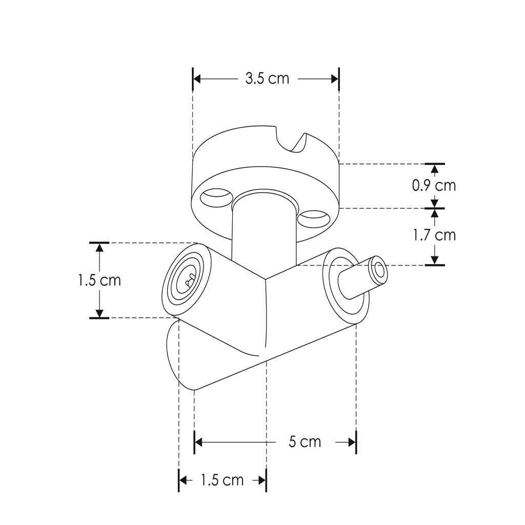 Conector horizontal con dos entradas hembra + una salida macho de pared y techo, policarbonato acabado negro para luminarios de la serie RUB CUBE de iLumileds
