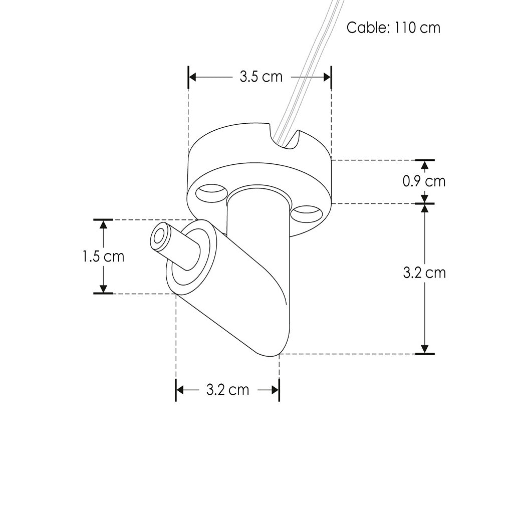 Conector vertical macho de pared y techo 90° policarbonato acabado negro para luminarios de la serie ILURBK, incluye par de cables internos de 110 cm para luminarios de la serie RUB CUBE de iLumileds