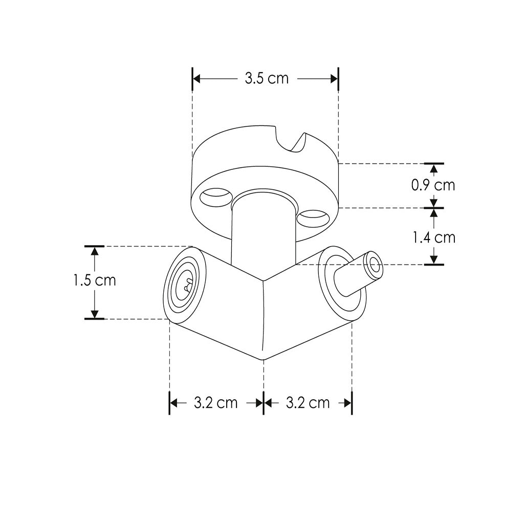Conector horizontal macho - hembra (lado izquierdo) de pared y techo 90° policarbonato acabado negro para luminarios de la serie RUB CUBE de iLumileds