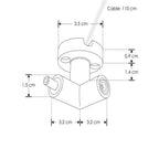Conector horizontal macho - hembra (lado derecho) de pared y techo 90° policarbonato acabado negro, incluye par de cables 110 cm para luminarios de la serie RUB CUBE de iLumileds