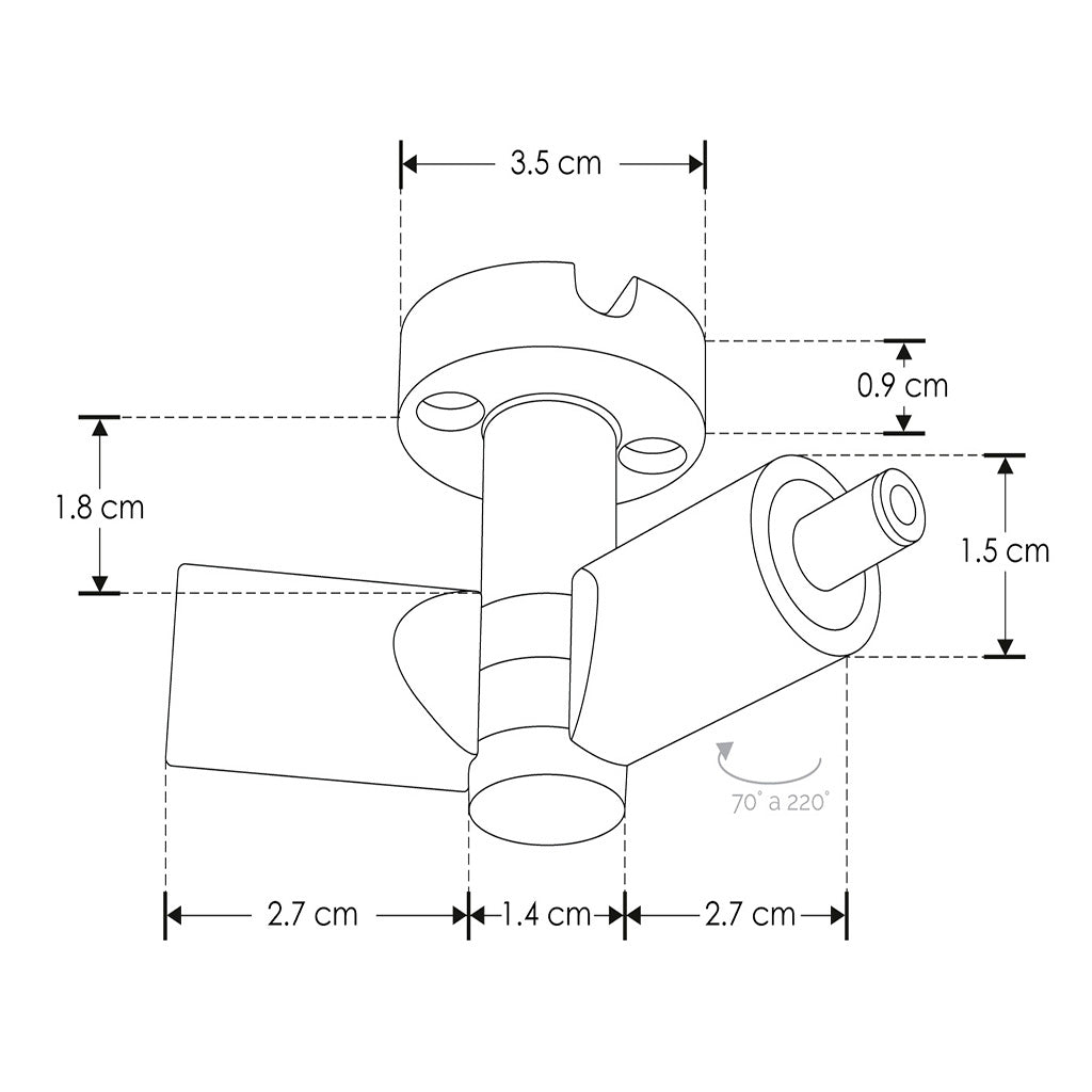 Conector rotatorio 70-220° macho - hembra, policarbonato acabado negro para luminarios de la serie RUB CUBE de iLumileds
