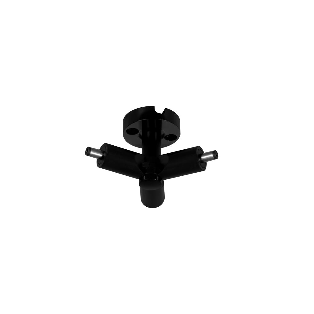 Conector rotatorio con dos terminales macho y una terminal hembra, policarbonato acabado negro para luminarios de la serie RUB CUBE de iLumileds