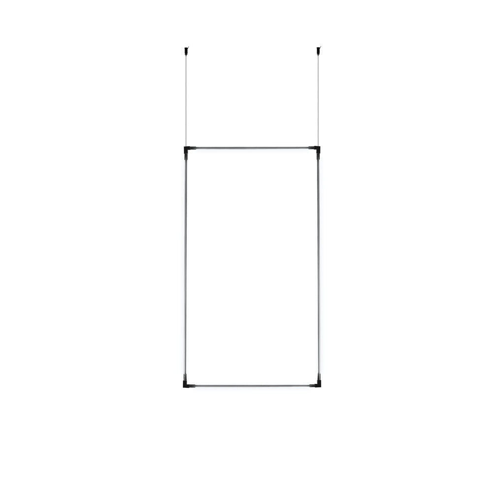 Luminario para suspender serie RUB CUBE 34W 24Vcc 100° opciones color de luz, incluye dos líneas luminosas y dos rieles iluminados con accesorios para fijación