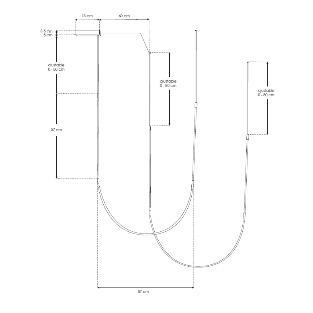 Luminario para suspender 35W 100° serie RUB CUBE, incluye dos líneas luminosas en forma de U y accesorios, cambio de color de luz y atenuación vía control remoto o APP de iLumileds