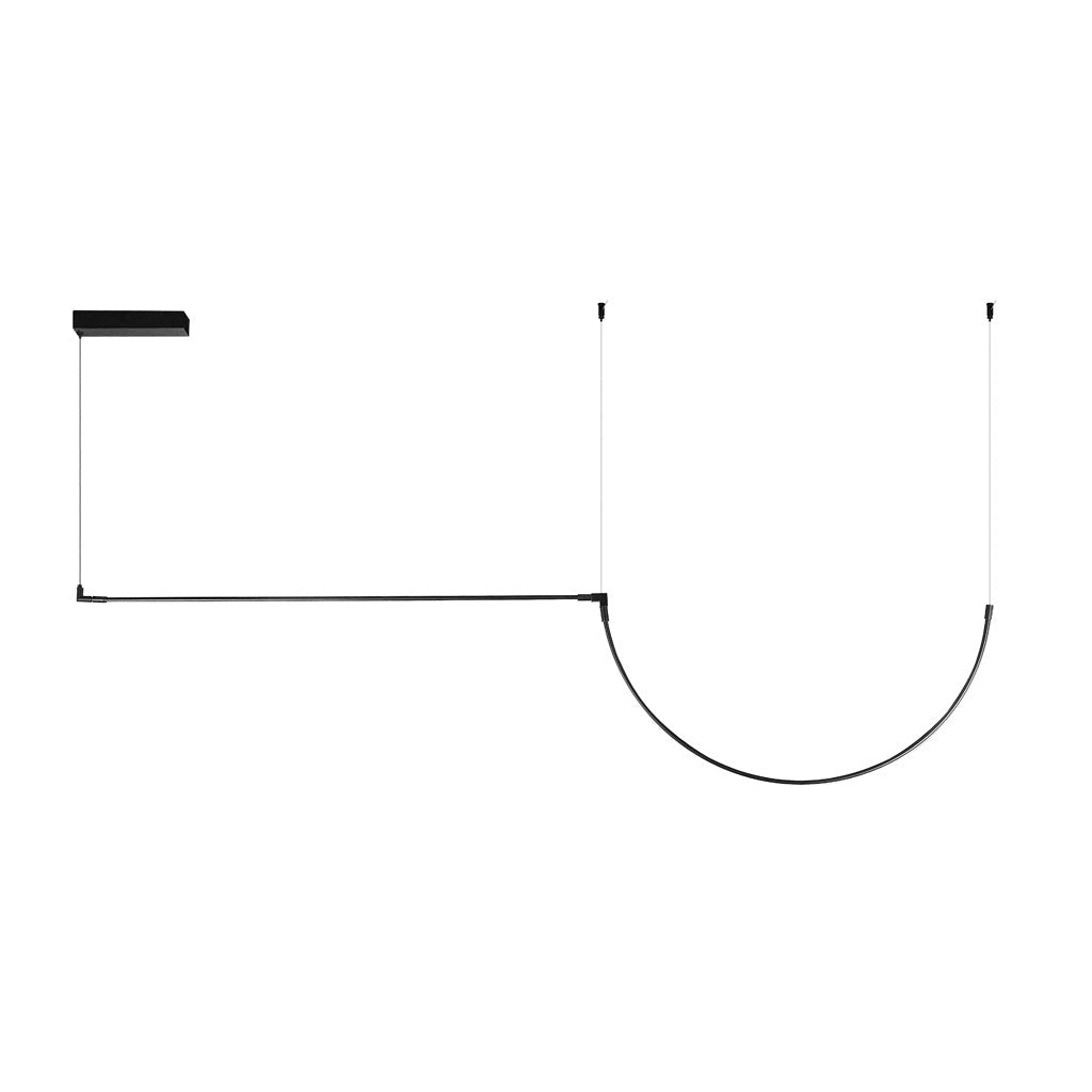 Luminario para suspender 34W 100° serie RUB CUBE, incluye una línea luminosa semicircular + una recta y accesorios para fijación, cambio de color de luz y atenuación vía control remoto o APP de iLumileds