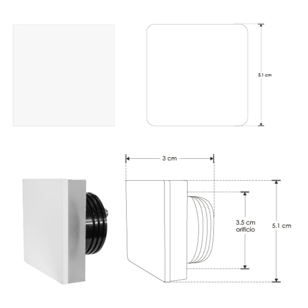 Luminario LED cuadrado empotrable en pared 1W luz neutro cálido (3000K), salida de luz perimetral 100-265V para interiores de iLumileds