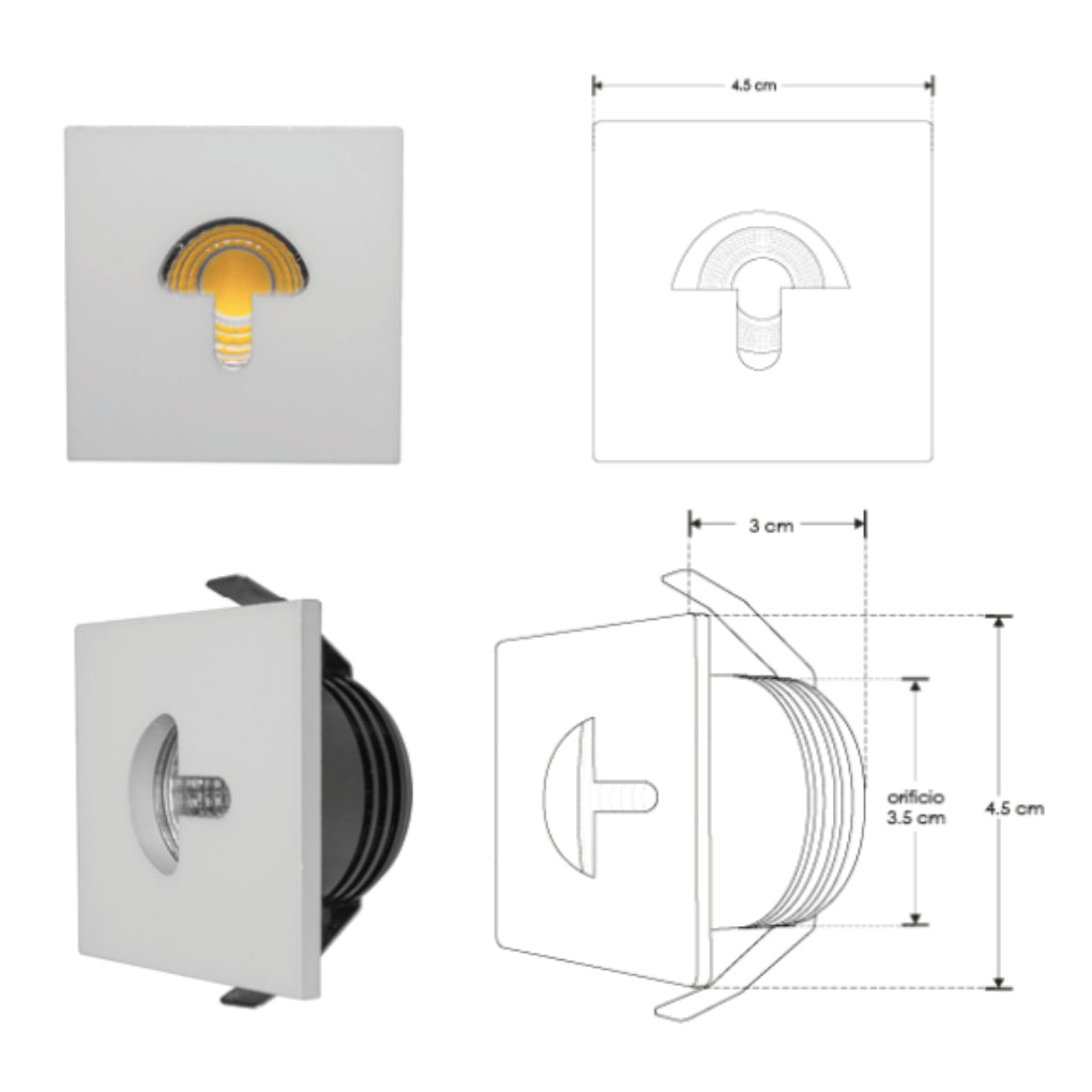 Luminario de cortesía luz oculta para empotrar en muro 2.5W luz cálida (3000K) de iLumileds