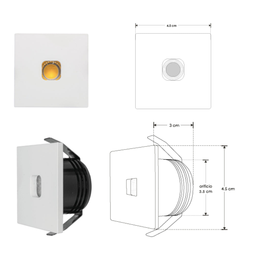 Luminario de cortesía cuadro de luz para empotrar en muro 2.5W color de luz (3000K) de iLumileds
