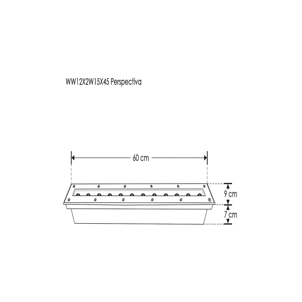 Luminario rectangular integrado 18W 15x45° 60cm luz Neutro Cálido fabricado en acero inoxidable para empotrar en piso incluye housing de iLumileds