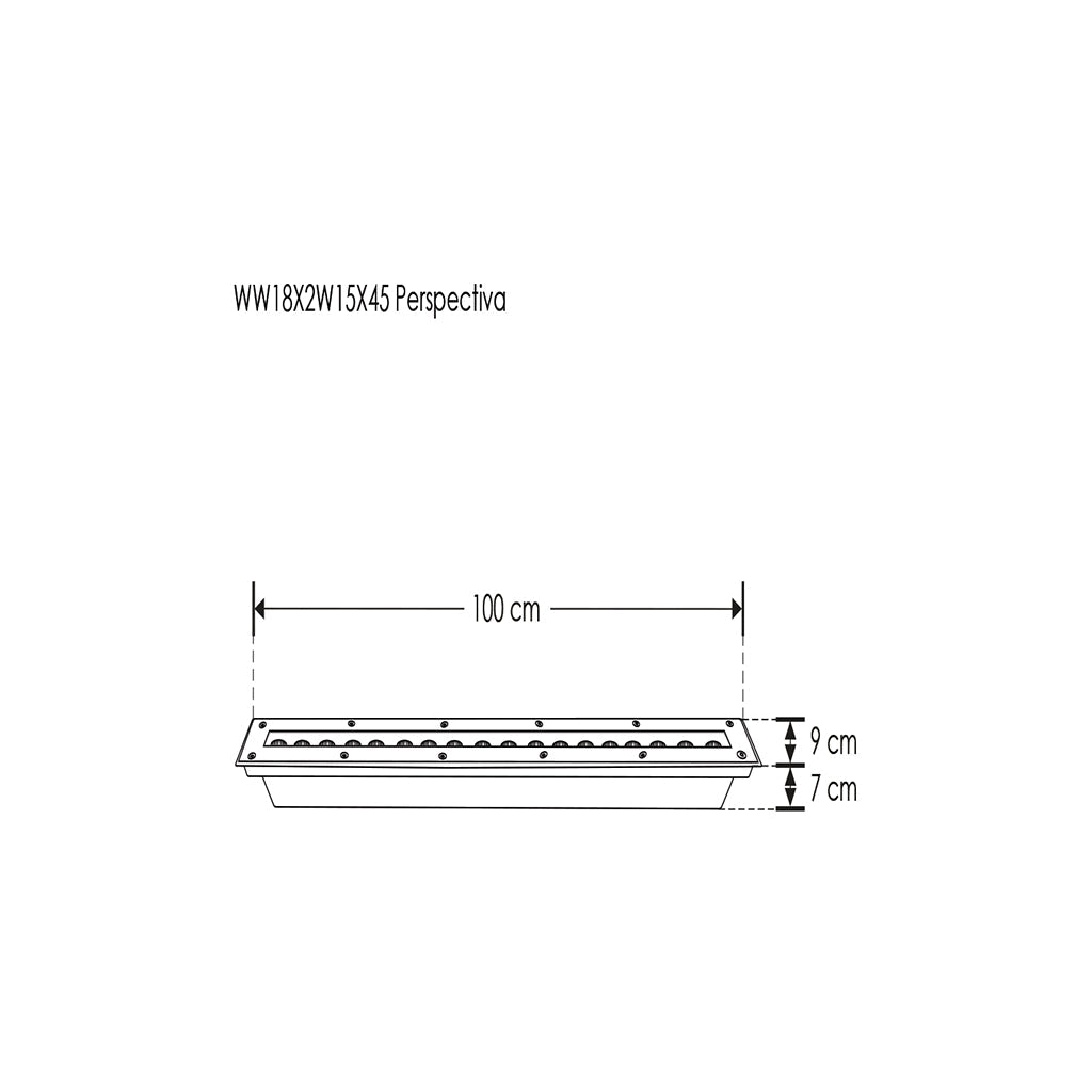 Luminario rectangular integrado 27W 15x45° 100cm fabricado en acero inoxidable para empotrar en piso incluye housing de iLumileds